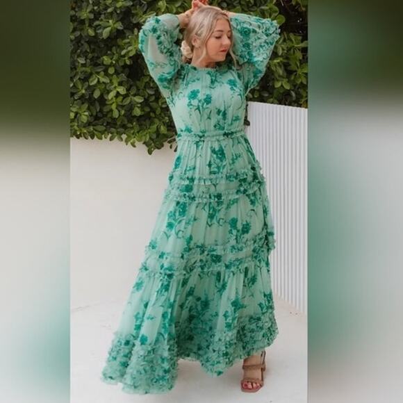 Ivy City Co Geneva Bright Green Floral Maxi Dress Women's Plus Size 4X Indie - Picture 1 of 10
